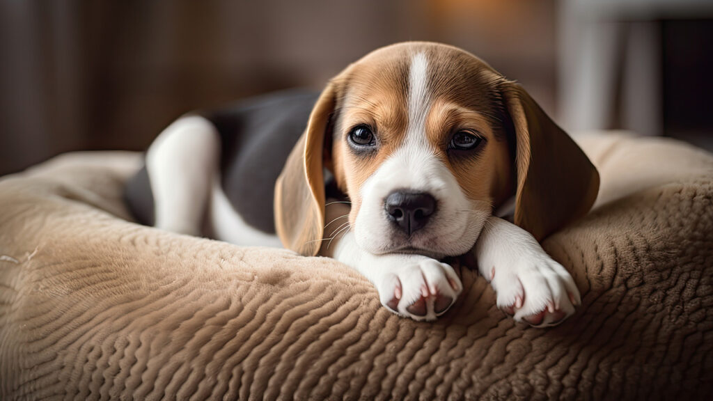 Puppy on in dog bed