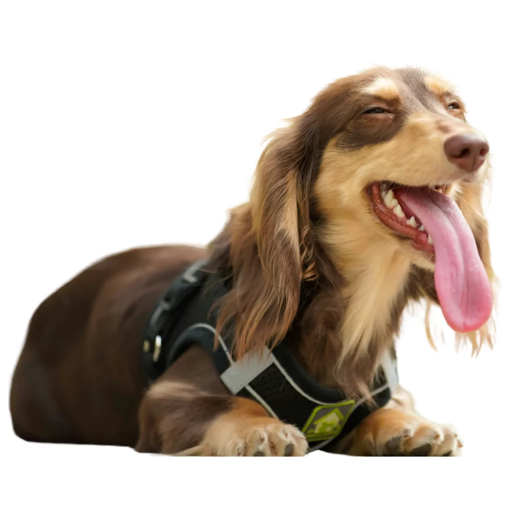 Long haired Dachshund with tongue out